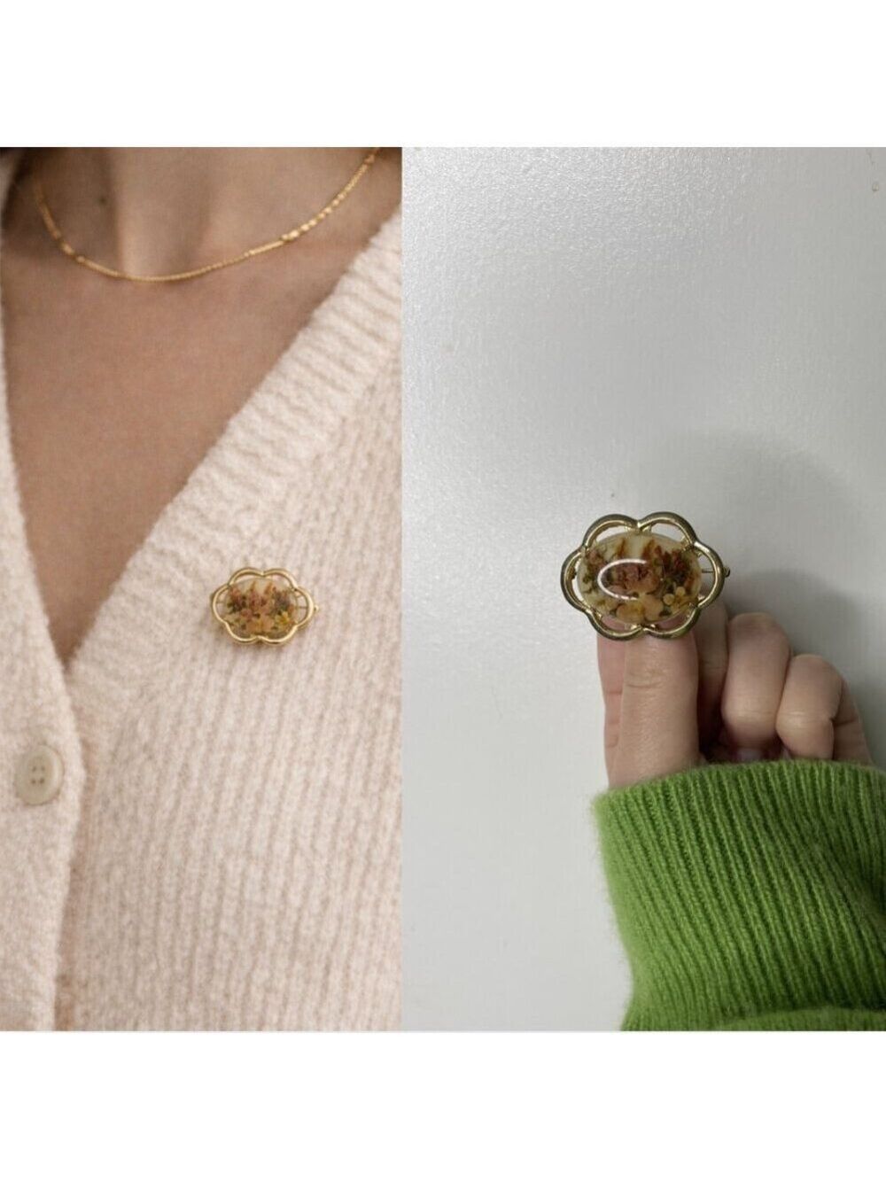 Vintage Handmade Nandor 🇨🇦Dried Floral Resin Brooch